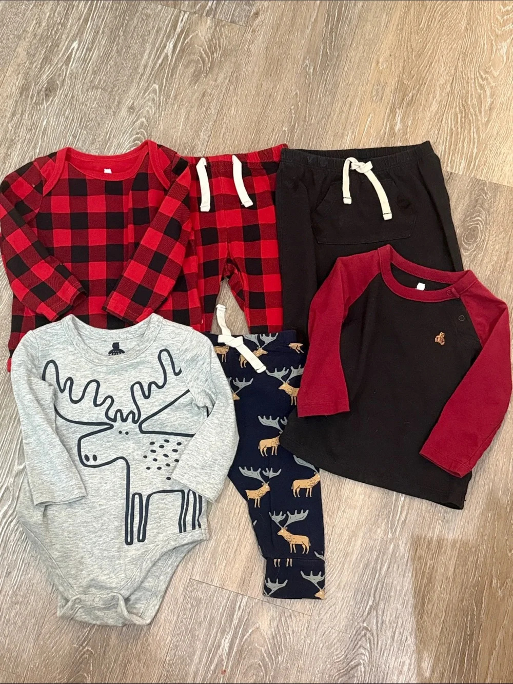 babyGap Baby Boy Winter Buffalo Plaid Moose Bear Pants Outfits Bundle Lot 6-12M